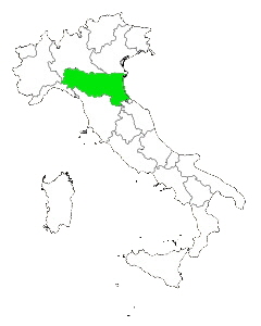 Map of Italy Highlighting Emilia Romagna