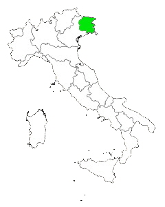 Map of Italy Highlighting Friula-Venezia Giulia