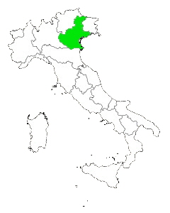 Map of Italy Highlighting Veneto